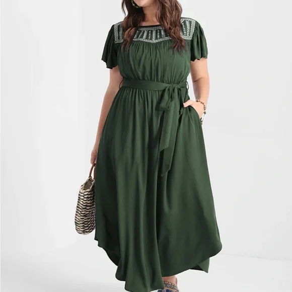 BloomChic | Dresses | Nwot Bloomchic Army Green Embroidered Floral Dress  Size X | Poshmark